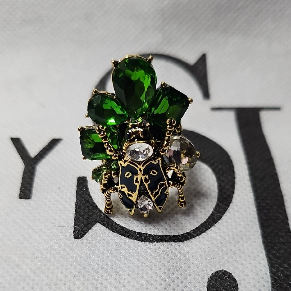 Sassy Jones Green and Gold Beetle Ring